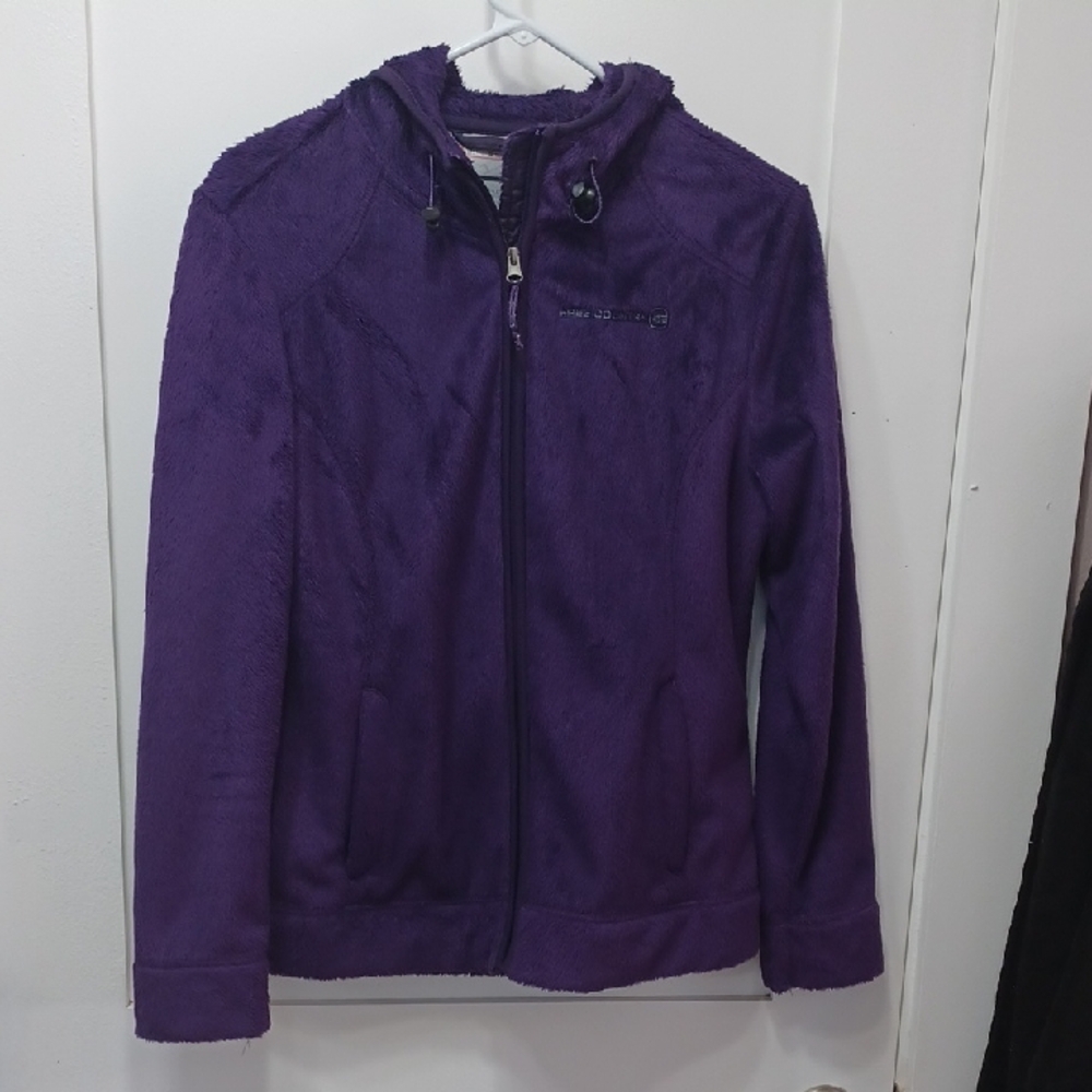 Free Country Purple Fuzzy Fleece Faux Fur Athletic Sporty Jacket Hoodie Small
